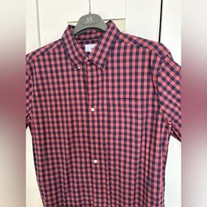 Sonoma Men's Light Red and Blue Checkered Shirt- Medium